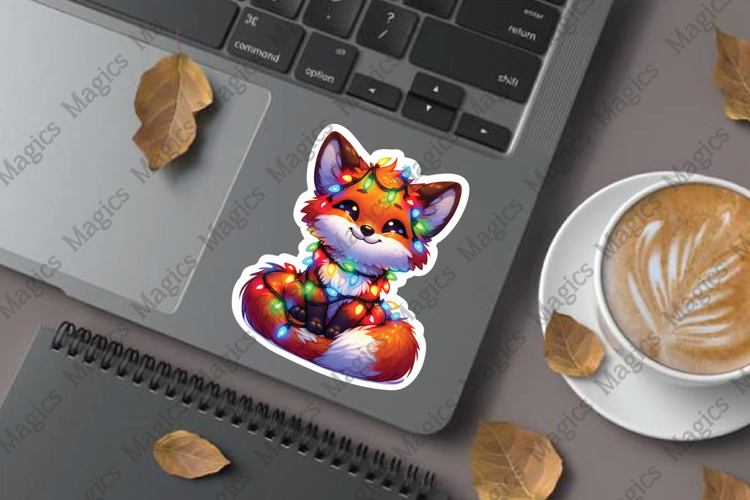 Fox with Christmas Lights png stickers