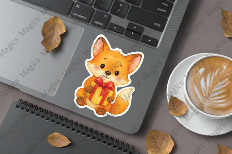 Fox with Present Box png stickers