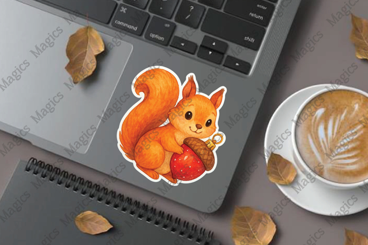 Squirrel with Ornament Acorn png stickers