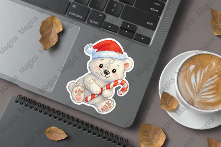 Polar Bear with Candy Cane png stickers