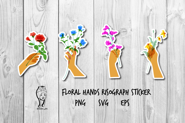 Floral hands Risograph sticker