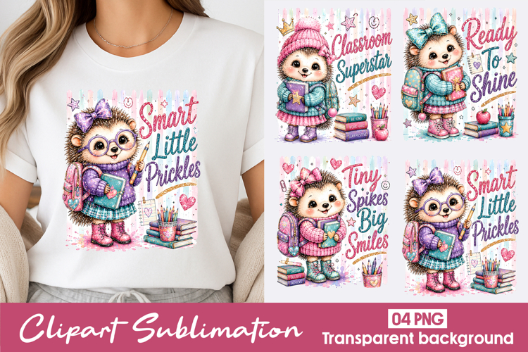 Cute Hedgehog School Clipart Sublimation PNG