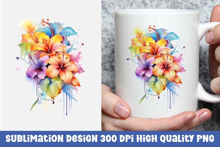 Watercolor floral mug sublimation design