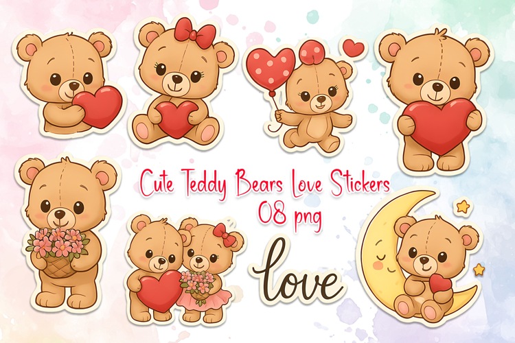 Cute Teddy Bear Love Sticker Set