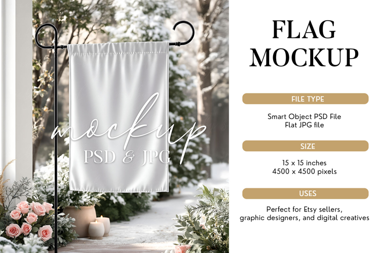 Snowy Garden Flag Mockup