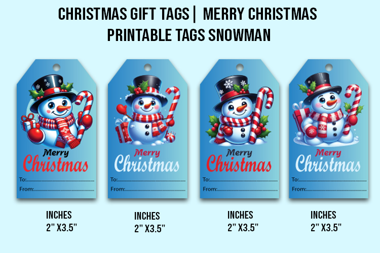 Christmas Gift Tags| Merry Christmas Printable Tags| Snowman