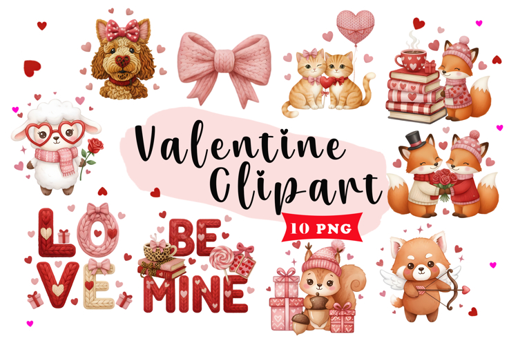Cute Valentine Animals Clipart PNG