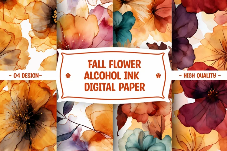 FALL FLOWER ALCOHOL INK DIGITAL PAPER