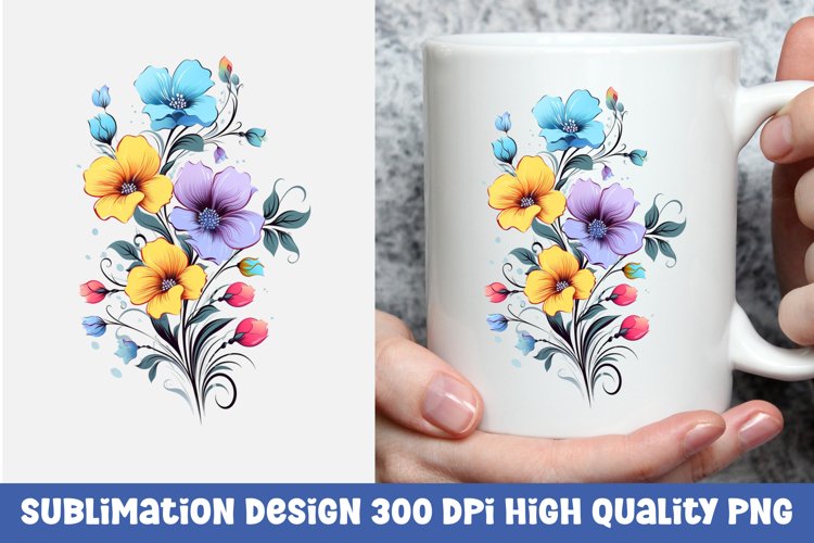 Watercolor floral mug sublimation design