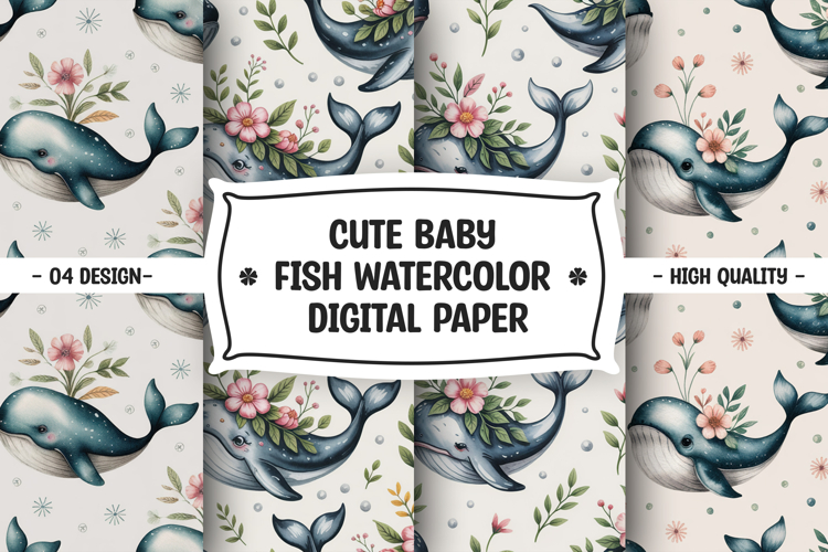 Cute baby fish seamless pattern digital paper