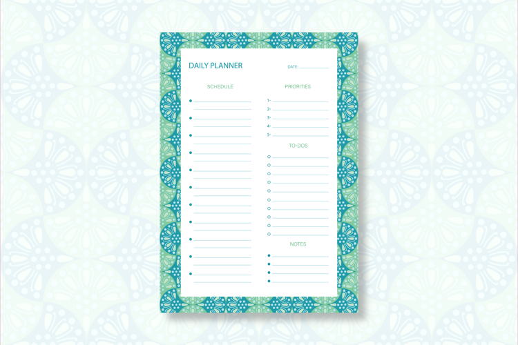 Daily Planner Template with Ogee Pattern | Daily Planner
