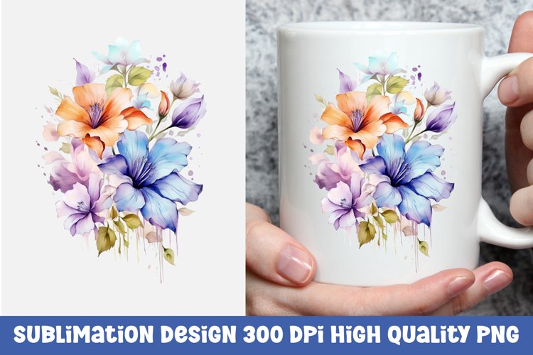 Watercolor floral mug sublimation design