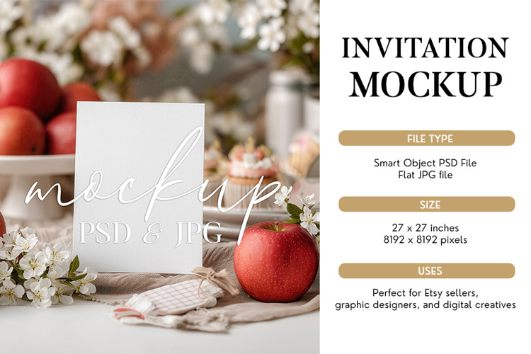 Apple Blossom Invitation Mockup PSD & JPG