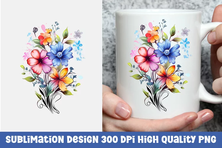 Watercolor floral mug sublimation design