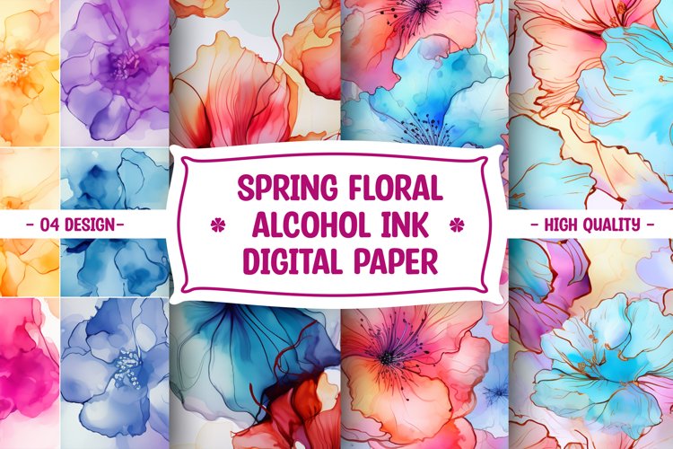Spring Flower Alcohol Ink Digital Paper example image 1