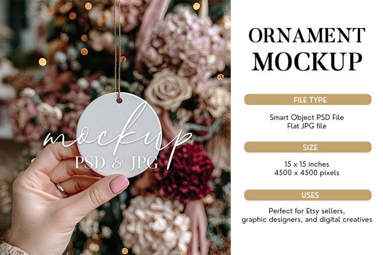 Moody Floral Christmas Ornament Mockup