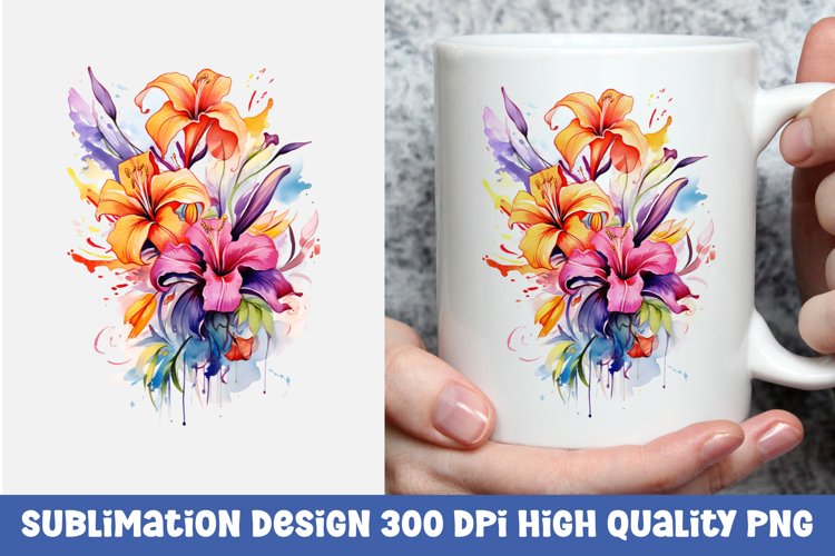 Watercolor floral mug sublimation design