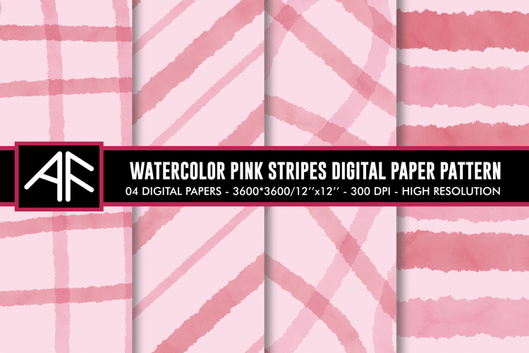 Watercolor Pink Stripes Digital Paper Patterns