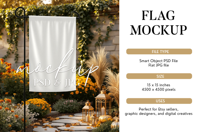 Autumn Garden Flag Mockup, PSD Smart Object