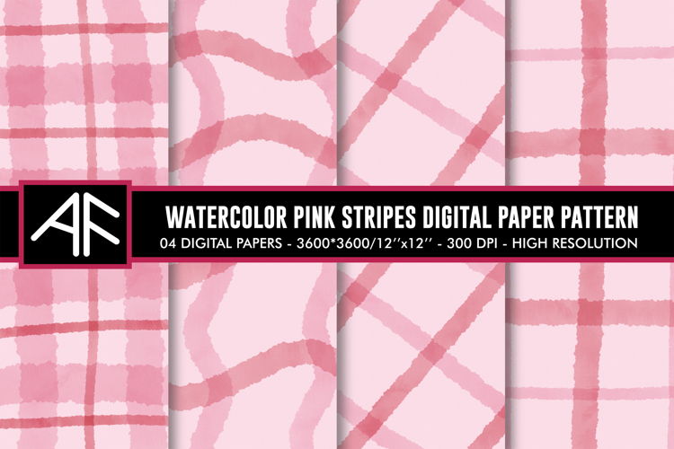 Watercolor Pink Stripes Digital Paper Patterns