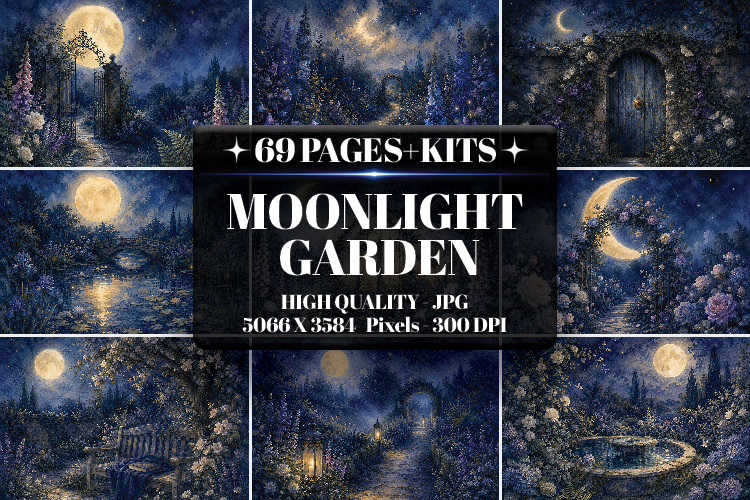 Moonlight Garden Digital Paper | Junk Journal Pages