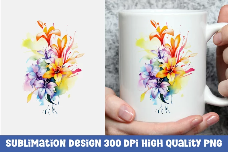 Watercolor floral mug sublimation design
