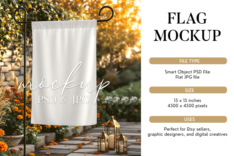Autumn Garden Flag Mockup, PSD Smart Object