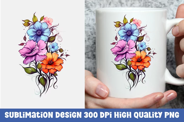 Watercolor floral mug sublimation design