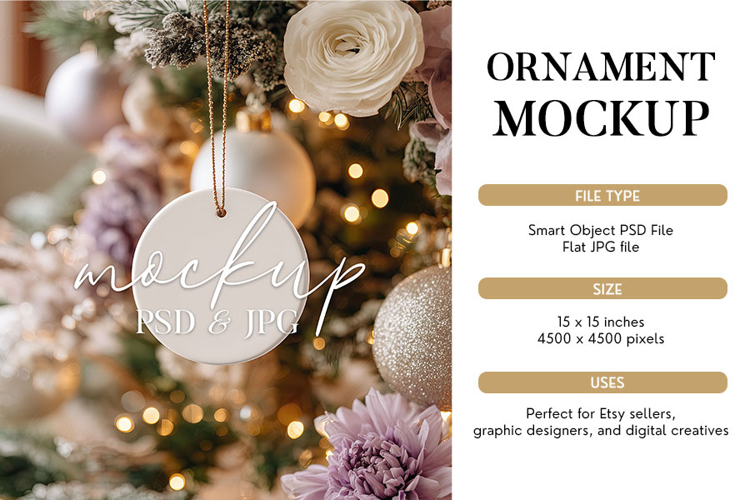 Blush Christmas Tree Ornament Mockup PSD & JPG