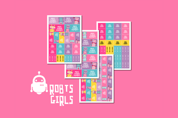 School Labels - Robots - Girls