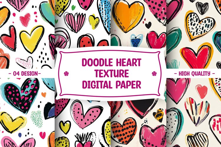 Doodle Heart Pattern Digital Paper