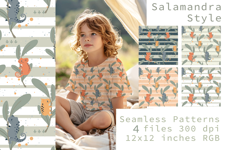 Salamandra Style digital papers, Kids sublimation pattern