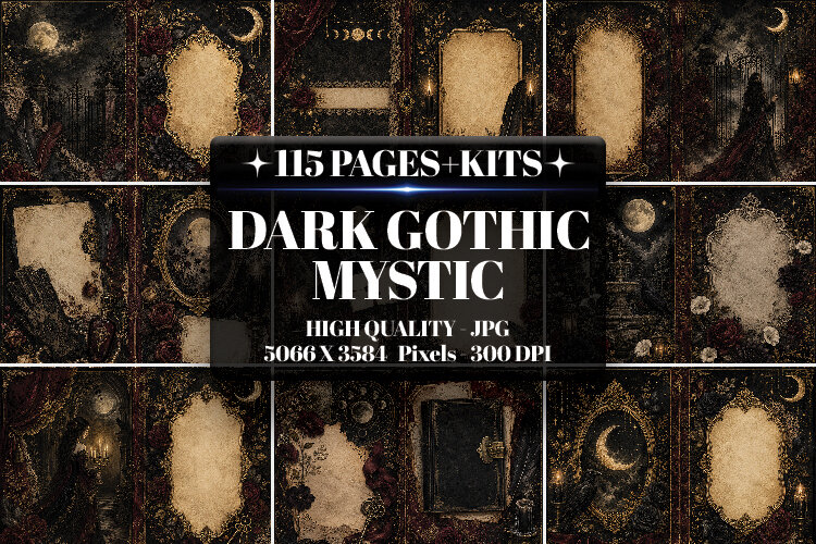 Dark Gothic Mystic Digital Paper| Junk Journal Pages example image 1