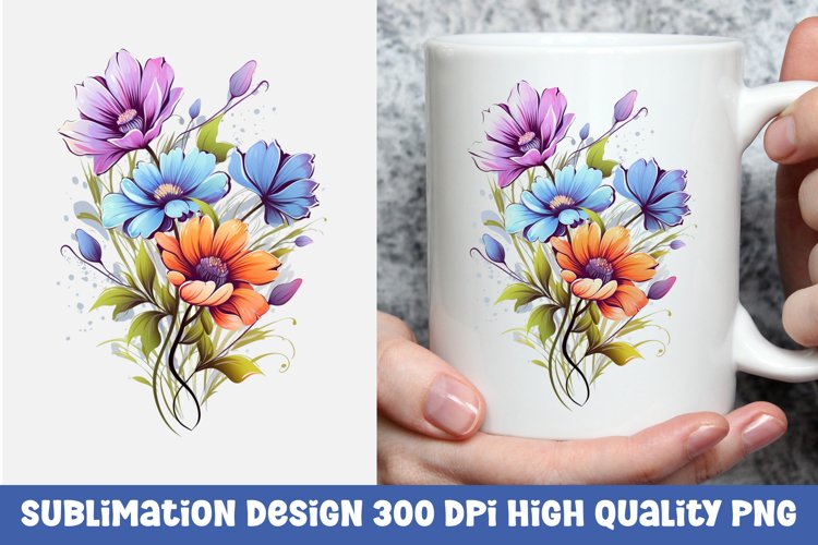 Watercolor floral mug sublimation design