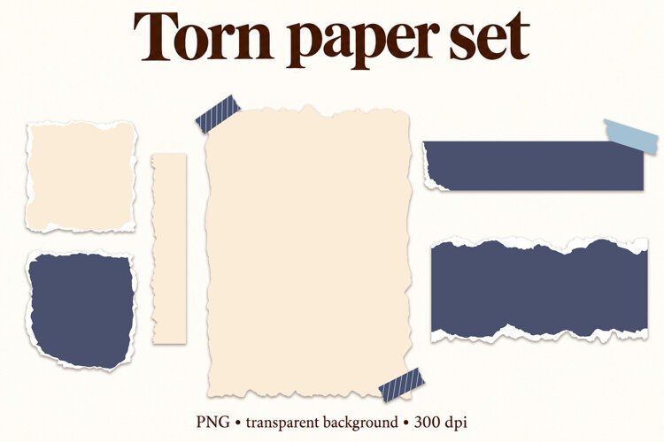 Navy and Cream Torn Paper ripped paper scrapbooking example image 1