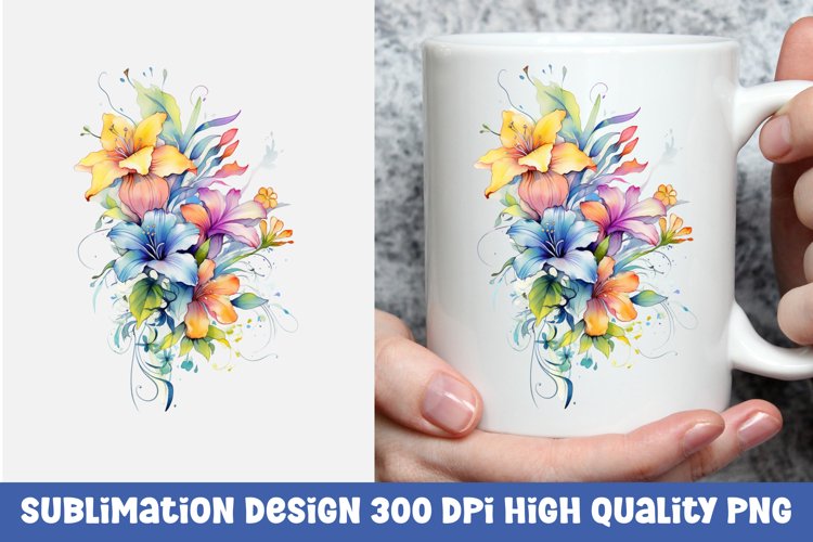 Watercolor floral mug sublimation design example image 1