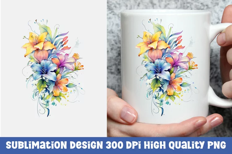 Watercolor floral mug sublimation design