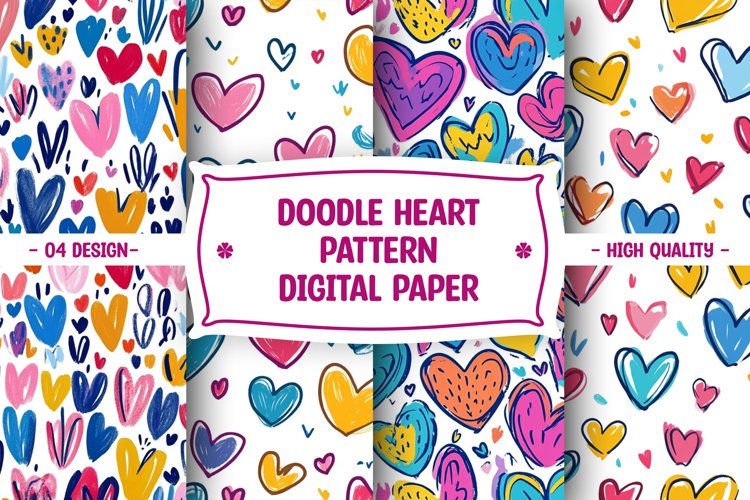 Doodle Heart Pattern Digital Paper
