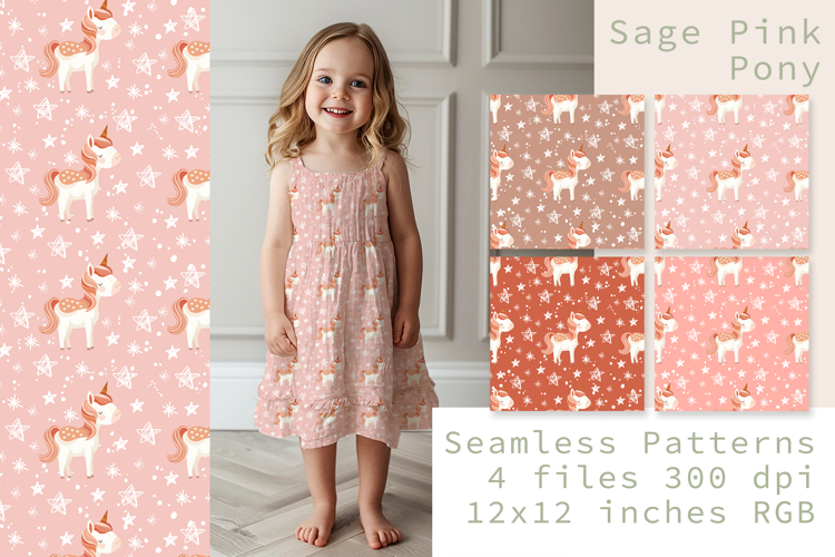 Pink Pony digital papers, Kids sublimation pattern
