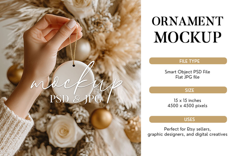 Neutral Christmas Ornament Mockup PSD & JPG