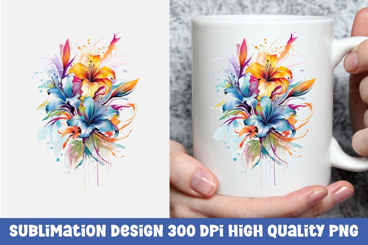 Watercolor floral mug sublimation design