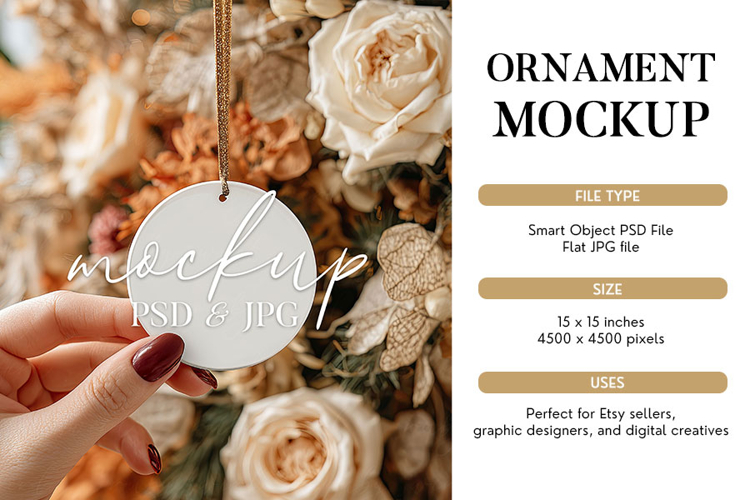 Rustic Rose Ornament Mockup PSD & JPG