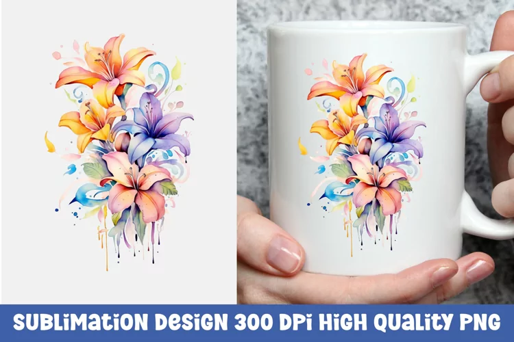 Watercolor floral mug sublimation design