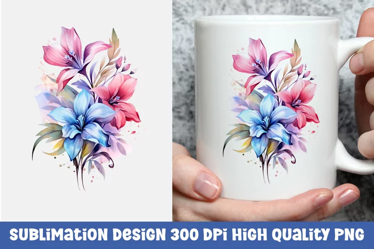 Watercolor floral mug sublimation design