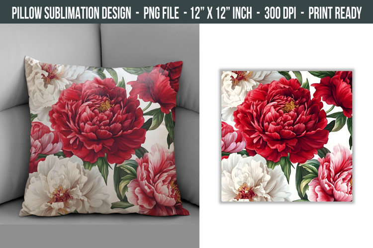 Peony Flower Pillow Design | Throw Pillow Sublimation