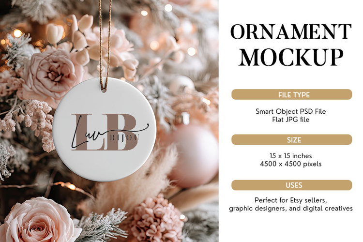 Dusty Rose Ornament Mockup PSD & JPG