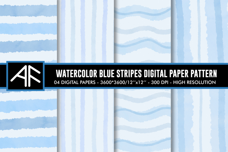 Watercolor Pink Stripes Digital Paper Patterns