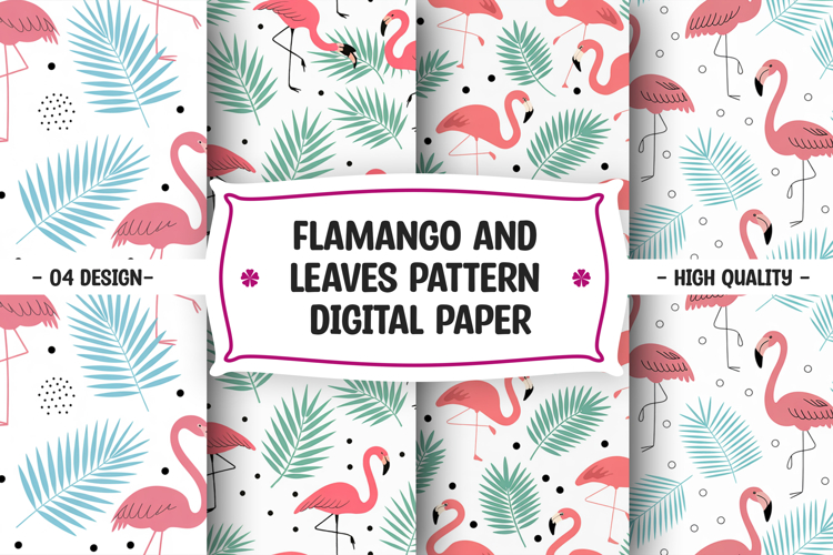 Flamingo and leaves seamless pattern digital paper