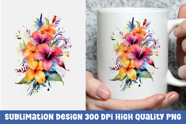 Watercolor floral mug sublimation design