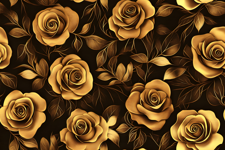 Gold Rose Flower Pattern Background | Rose Seamless Pattern